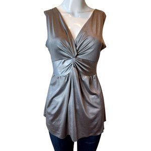 Sydney Joy Womens Front Knot Sheath Dress V Neck Sleeveless Silver Gray Small